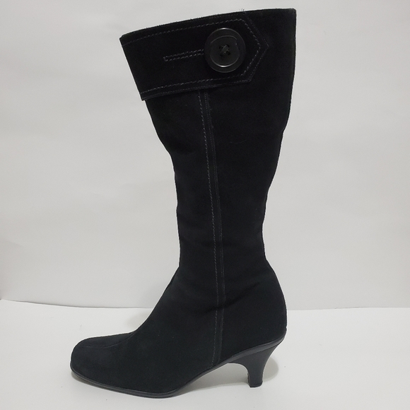 La Canadienne Dorina boots suede button heel black side zip - Picture 1 of 11